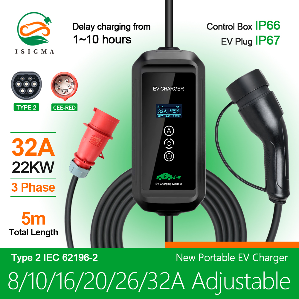 สายชาร์จ EV 22Kw 3เฟสแบบ2หัวชา - Ev Charger Type 2 22Kw 32A 3 Phase บทวิจารณ์และราคา