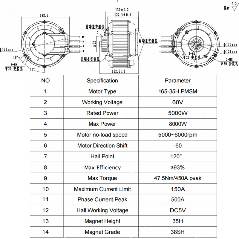 ชุดมอเตอร์ QSMOTOR 165 35H 500 - Mid Drive Motor Kit 72V 5000W บทวิจารณ์และราคา
