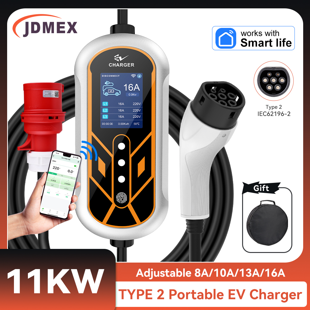 JDMEX 11KW Type2 EV Charger แบ - Type 2 Portable Ev Charger 11Kw Cee บทวิจารณ์และราคา