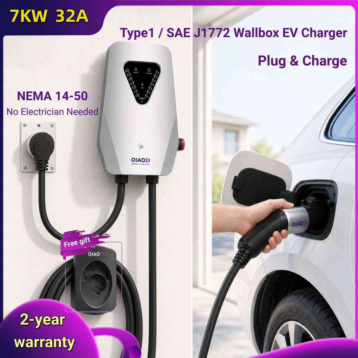 เครื่องชาร์จรถยนต์ไฟฟ้าแบบติดผ - J1772 Evse 32A Level 2 Charger บทวิจารณ์และราคา